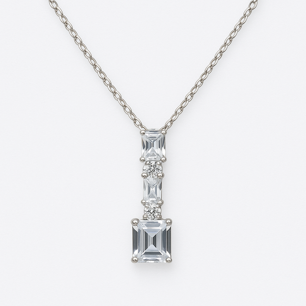 Rhodium Plated 925 Silver Necklace with Stones and Crystals