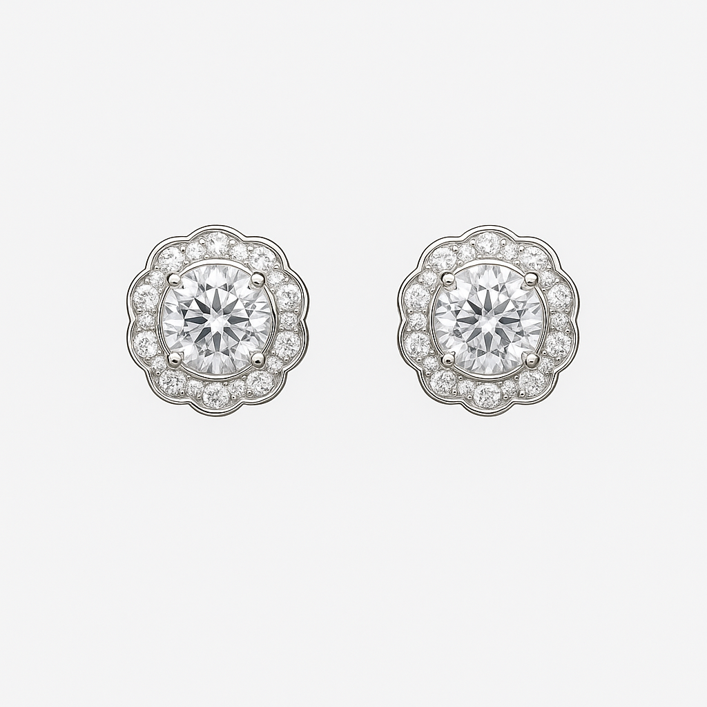 925 Silver Earrings with Octagonal Shape, Zirconias and Central Stone